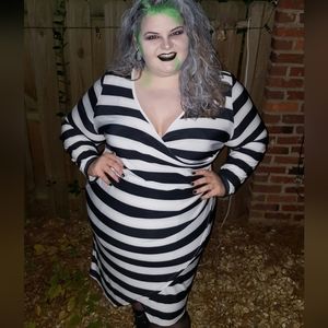 Black & "white" Striped Wrap Dress